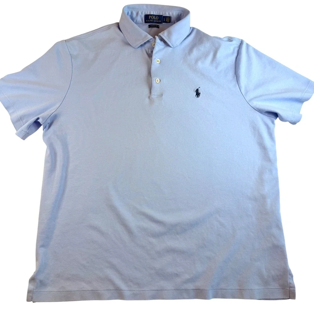 Polo Ralph Lauren Polo Mens L Classic Fit Light‎ Blue Short Sleeve Preppy